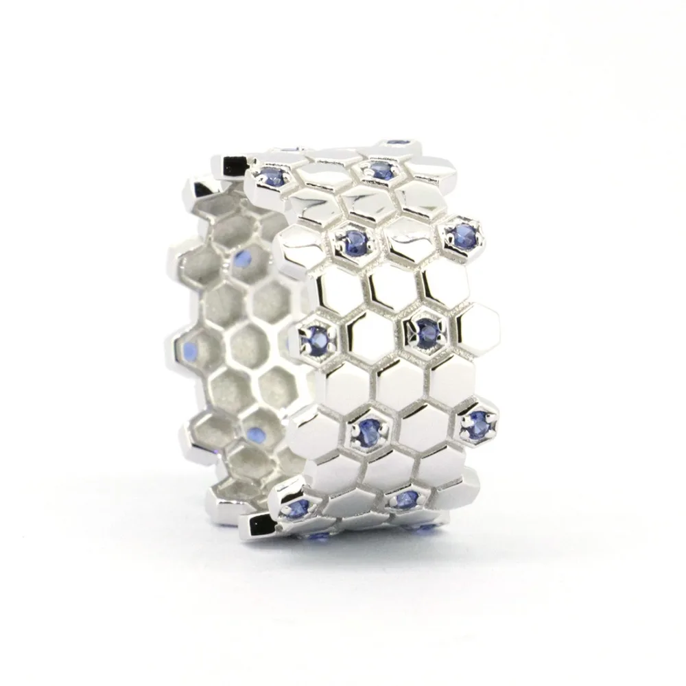 

Wellmade Solid Sterling Silver&CZ Honeycomb Ring