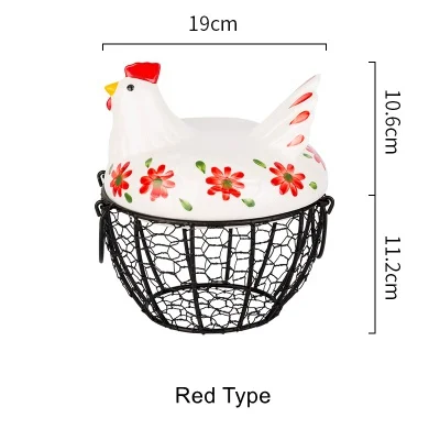 Креативная керамическая корзина для хранения яиц, фруктов, большая емкость, сетка, металлический держатель, украшения для кухни, органайзер, инструменты, аксессуары для дома - Цвет: Red