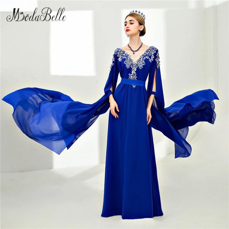 Modabelle Dubai vestido de noche para mujer, de encaje azul real con cuentas, vestido de fiesta manga larga de Arabia Saudita, 2018|Vestidos - AliExpress