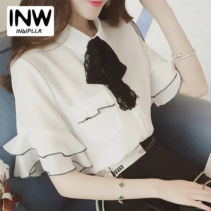 Летняя Новинка 2017 г. рубашки женские Шифоновая Блузка Женщины топы элегантный