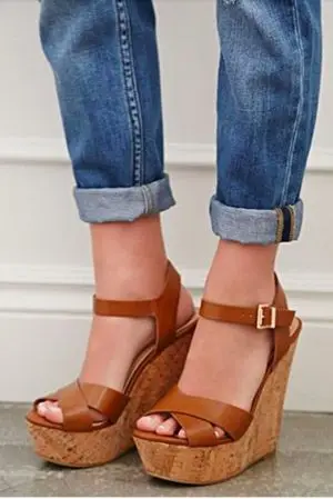

Moraima Snc Newest Brown Leather Platform Wedge Sandals Peep Toe Buckle Strap High Heel Shoes Woman Summer Cutouts Heels