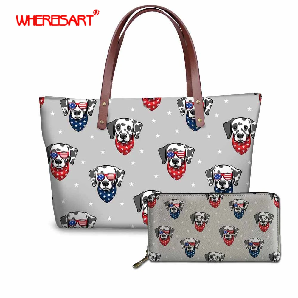 

WHEREISART women bag shoulder Dalmatians with bandana women bags shoulder tote bags handbag set large bag woman