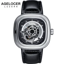 Marca suíça de Relógios Dos Homens Mecânicos AGELOCER Homens Sports Watch relógio de Pulso De Couro aaa 50 m Diver Assista Relogio masculino