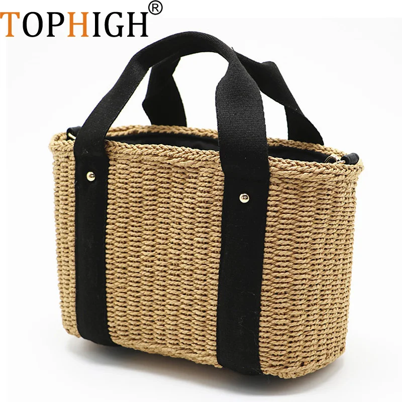 

TOPHIGH Bohemian Straw Bags for Women Large Capacity Beach Handbags Summer Vintage Rattan Bag Handmade Kintted Travel Bags