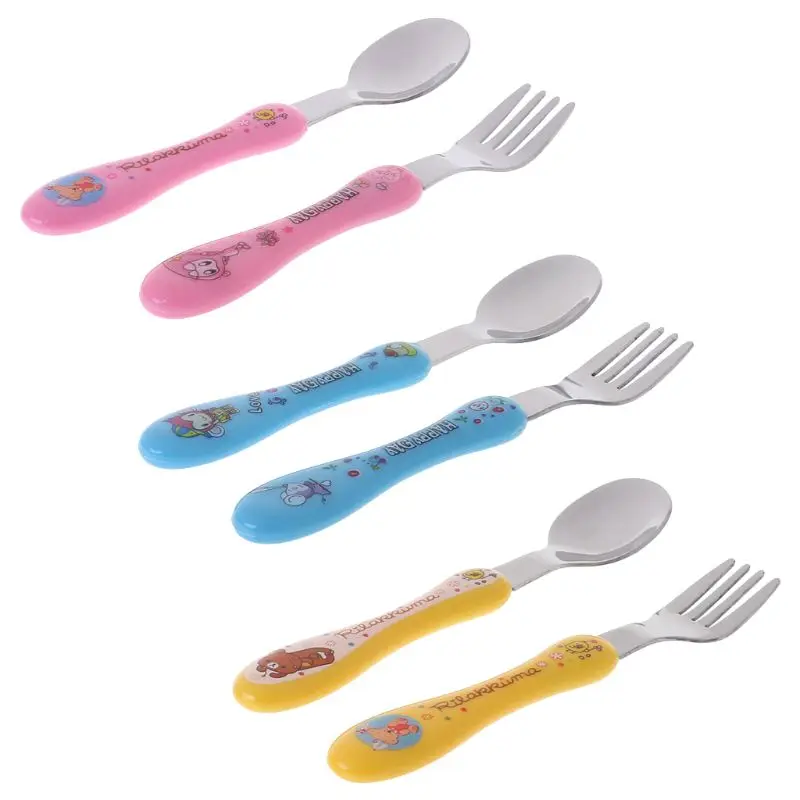 

1 Set Baby Tableware Spoon Fork Scoop Feeding Training Stainless Steel Cutlery Baby Spoon