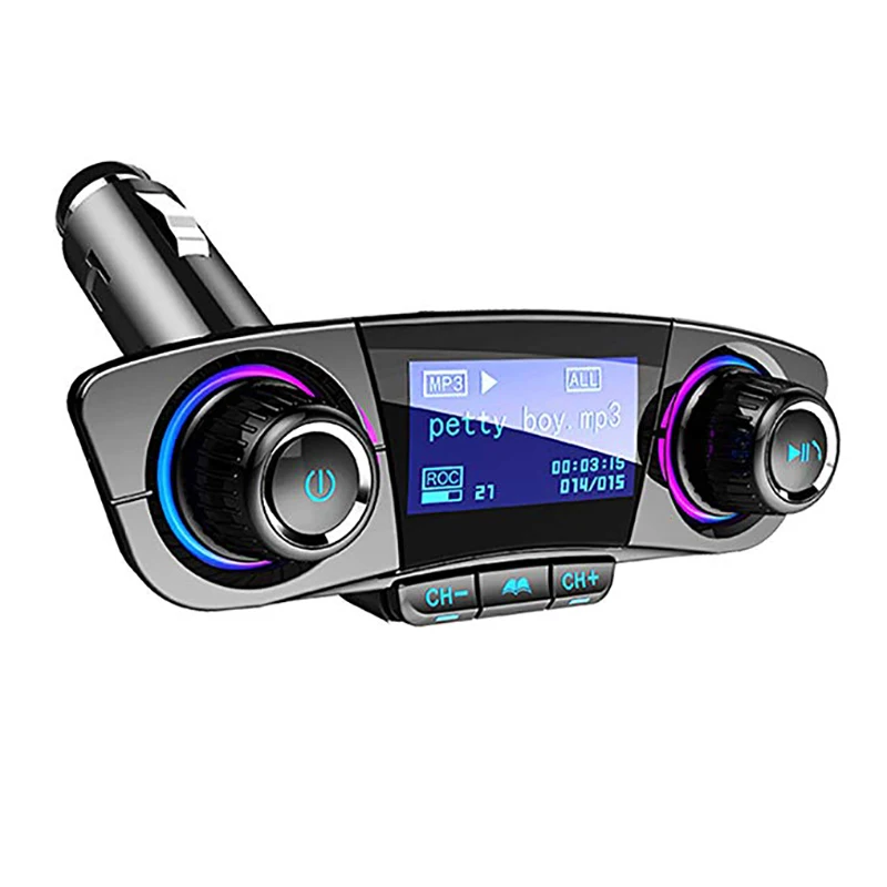 

BINYEAE Bluetooth FM Transmitter Wireless in-Car FM Radio Adapter Dual USB Ports Hands Free Calling AUX TF Card U Disk Play