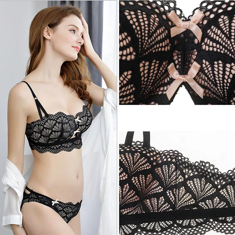 Women Stretch Lace Sexy Bra and Brief Set Back Closure Push Up 1-2 Cup Bralette Lady Adjustable Strap Wire Free Bras Lingerie (11)
