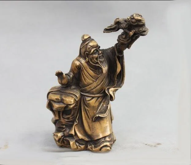 

Chinese Folk Culture Bronze Copper Immortal God man catch Dragon Sculpture