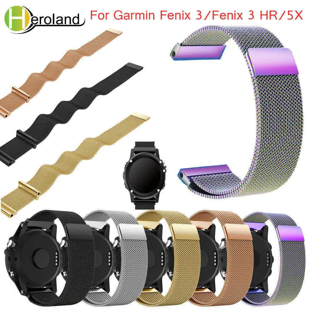 

new 26mm for Garmin Fenix 3/Fenix 3 HR/5X bandMilanese Magnetic Loop Watch band strap Replacement Stainless Steel magnetic black