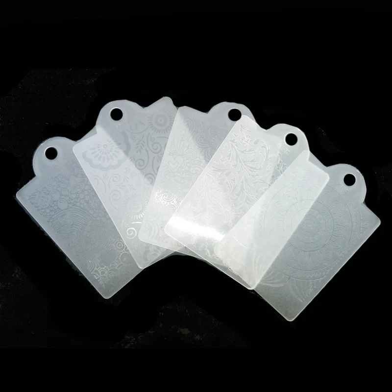 

New Arrive 5pcs/lot Plastic Nail Templates Stencil For Nail Stamping DIY Polish Mix Design Stampers Painting Image Plate Tools