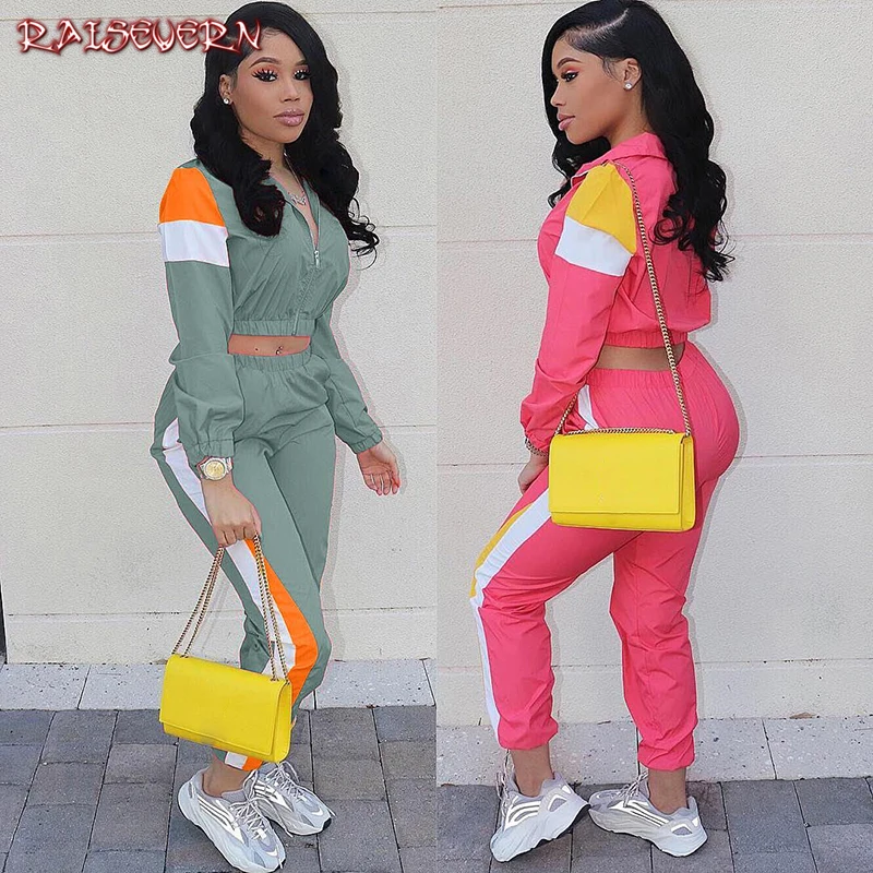 

RAISEVERN Casual 2 Piece Sporting Outfits For Women Long Sleeve Top And Long Pants Suits 2019 Spring Two Pieces Sets Tracksuit