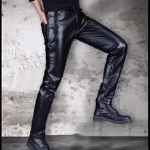 29-40 новые мужские модные толстые кожаные штаны Зимние корейские тонкие мотоциклетные тонкие кожаные штаны певицы костюмы