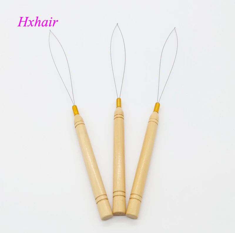 

Freeshipping - 200pcs Wooden Handle Threader / Stainless Steel Wire / Pulling Micro Rings / Loop Hair Extension Tools