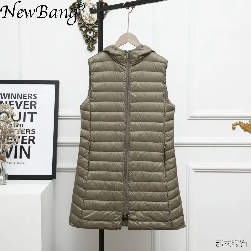 

NewBang 3XL Long Vest Women Ultra Light Down Vest Women Hooded Lightweight Waistcoat Female Down Coat Long Slim Sleeveless