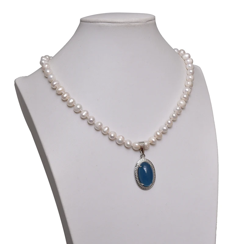 

Pick Size 8-9mm Natural White Pearls With Pendant 22*31*9mm For Diy Pearls Necklace 18inch For Women's Party H588