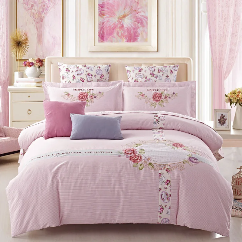 

Luxury Cotton Embroidery Bedding set 4Pcs Queen King size Oriental Bedding sets Soft Duvet cover Bed sheet set Christmas 38