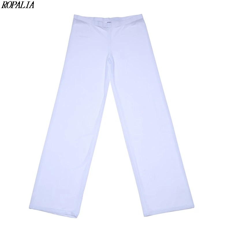 Men's Sexy Mesh Sheer See-Through Loose Fit Pants Straight Leg Nightwear Breathable Low Waist Mesh Sleep Bottoms