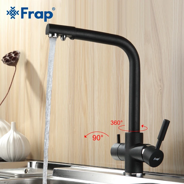 Best Offers Frap New Black Kitchen Faucet Seven Letter Design 360 Degree Rotation with Water Purification Features Double Handle F4352-7
