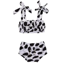 От 2 до 7 лет 2 шт. для новорожденных Одежда для детей; малышей; девочек в горошек с бантом комплект бикини купальный костюм танкини ванный комплект пляжная одежда