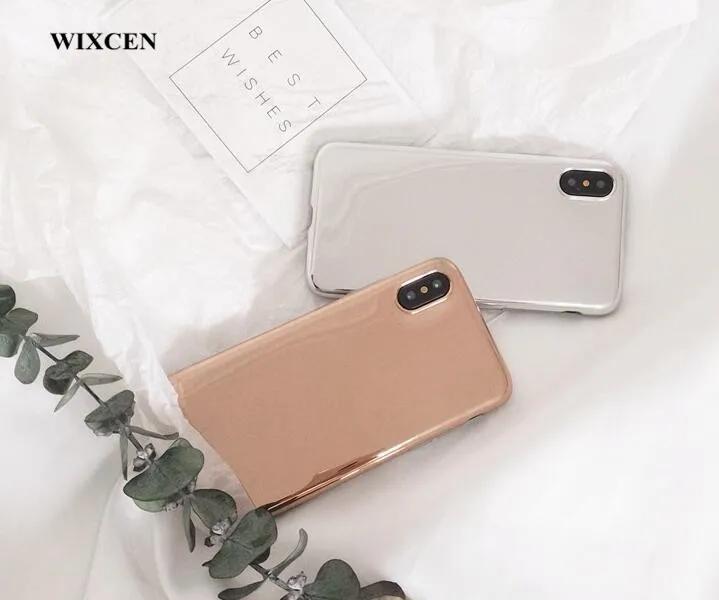 

Wixcen Luxury Rose Gold Plating Mirror Phone Case Soft Tpu Case for IPhone 7 7plus 6 6s 8 X lovers Anti-knock Glitter Case Cover