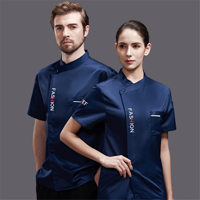 

Short Sleeve Chef Jacket Food Service Restaurant Breathable Summer Kitchen Cook's Coat Sushi Uniform Work Clothes Men Wear