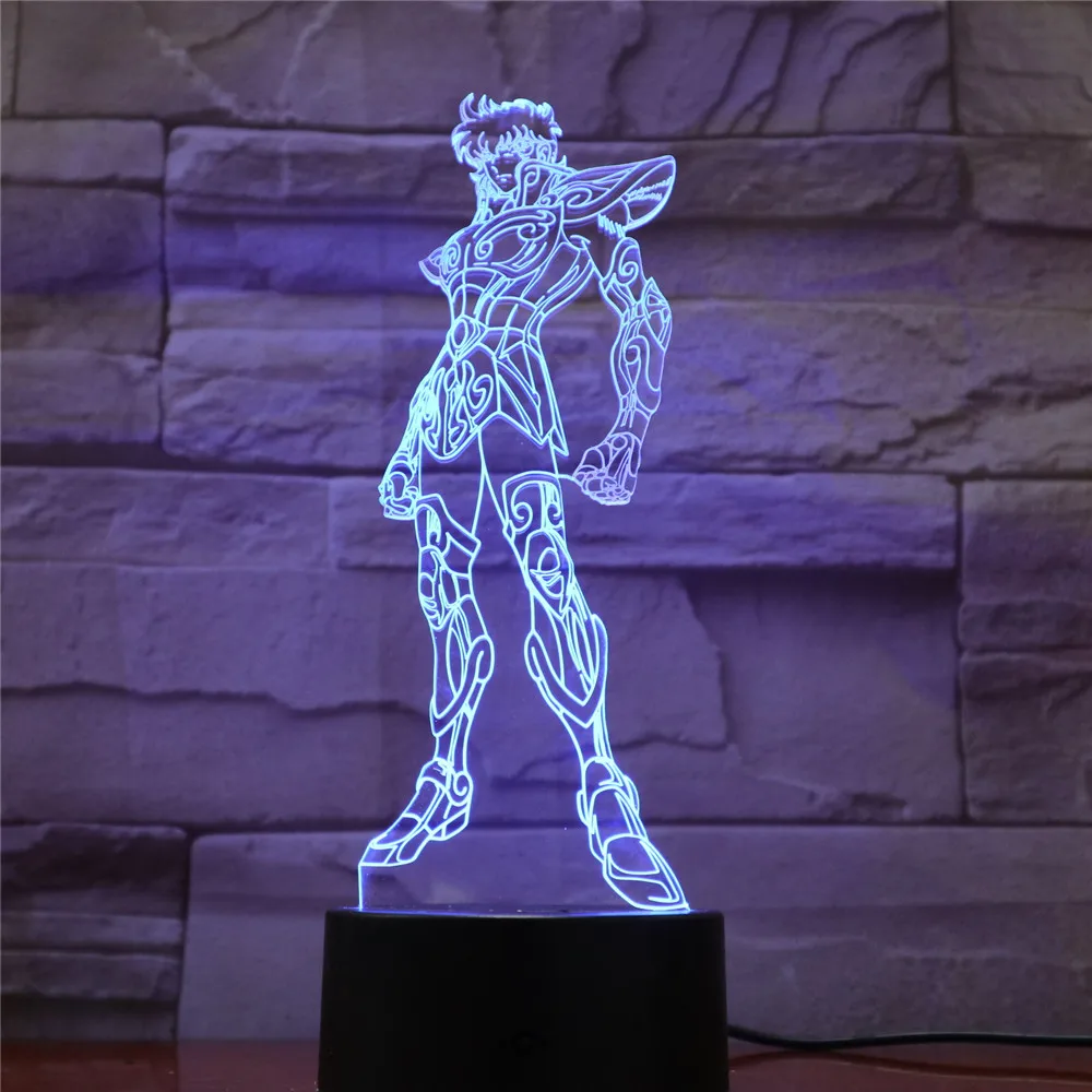 Amine фигурка Святого Сейя светодиодный 3D ночник Цвет Изменение детская Ночная лампа подарки для мальчиков Игрушки RGB 3D Luminaria