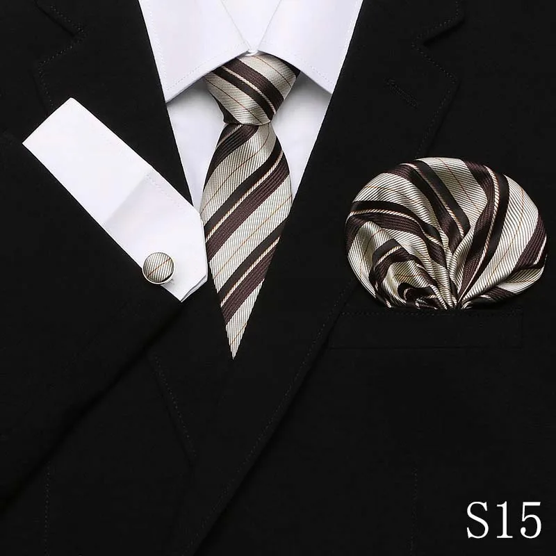 Набор галстуков Брендовые мужские галстуки повседневные жаккардовые галстуки Тканевые для мужчин носовой платок запонки Бизнес высокого класса Подарочная коробка свадебный галстук - Цвет: S15