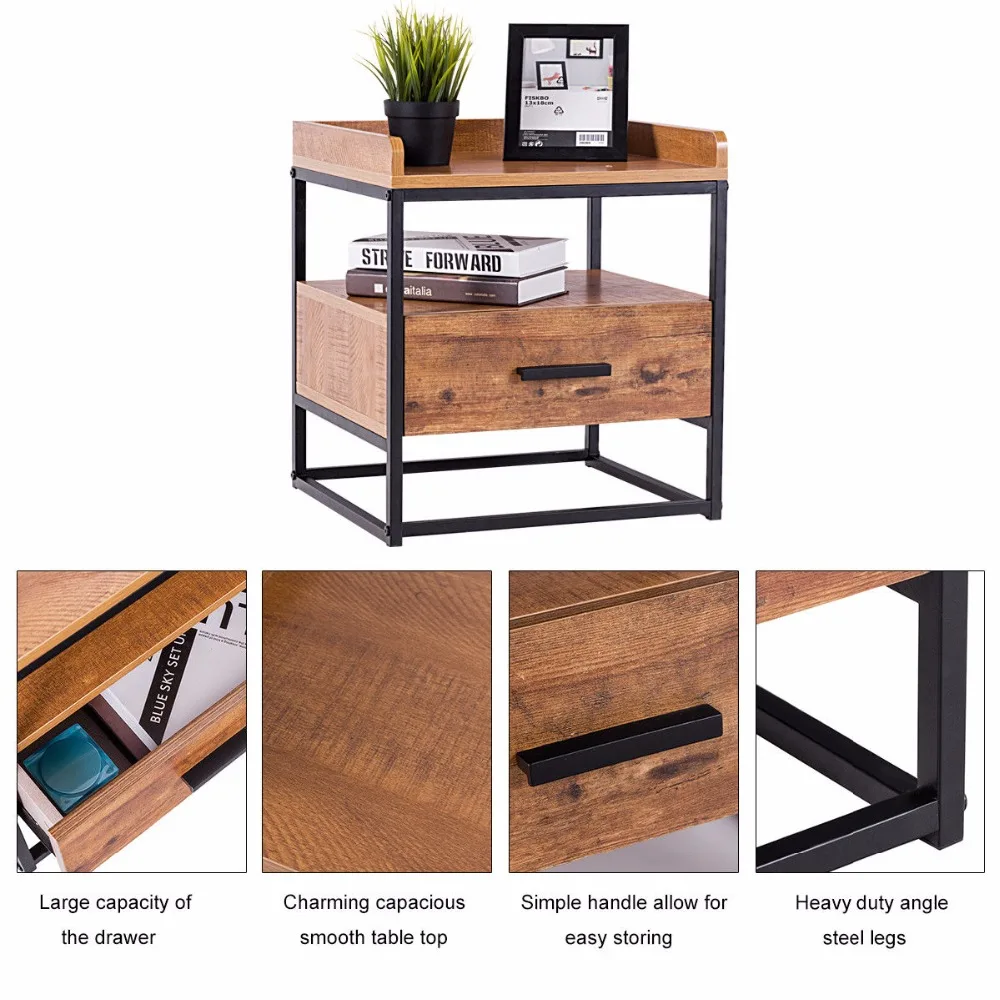 Giantex 2-Tiers End Side Sofa Table Metal Nightstand Storage Display Bedroom W/1 Drawer Home Furniture HW59332 Giantex 2-Tiers End Side Sofa Table Metal Nightstand Storage Display Bedroom W/1 Drawer Home Furniture HW59332
