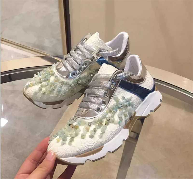 Punta Cordones Redonda 40 Zapatillas claro azul De Diseñador azul As Para Malla Zapatos 2018 Cielo Casual Cristal Lujo marrón Show Cuero Cómodos Mujer Cordón Con Snerkers negro CwZga8