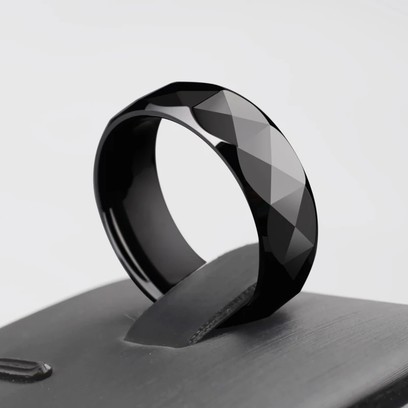 

New Comfort Fit Black Faceted Men Women Ceramic Rings for Wedding, Engagement, Promise and Eternity