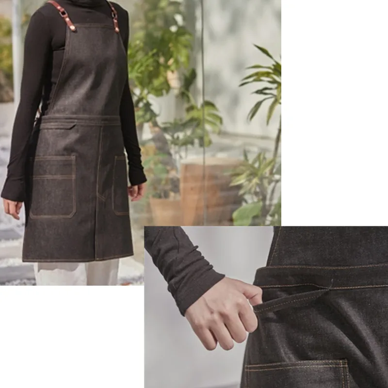 Black Denim Split Leg Apron D97-9