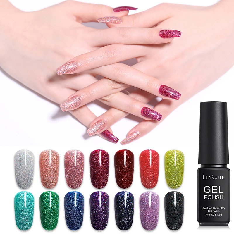 

LILYCUTE 7ml Rainbow Holographic Gel Nail Polish Neon Glitter Shimmer Shining Soak Off UV LED Gel Long Lasting Varnish Gel