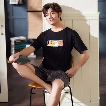 

Summer Men Pyjamas Short Sleeve 100% Cotton Casual Pajamas Set Sleep Shorts Suit Male Big Size Sleepwear Lingerie XXXL