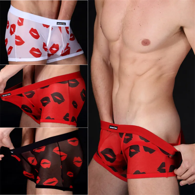 Fashion New Shorts Mens Underwear Boxers Kiss Lip Underpants Sexy gauze  transparent Gay Men's Underpants Comfortable breathe|gauze bandage|gauze  productsgauze material - AliExpress