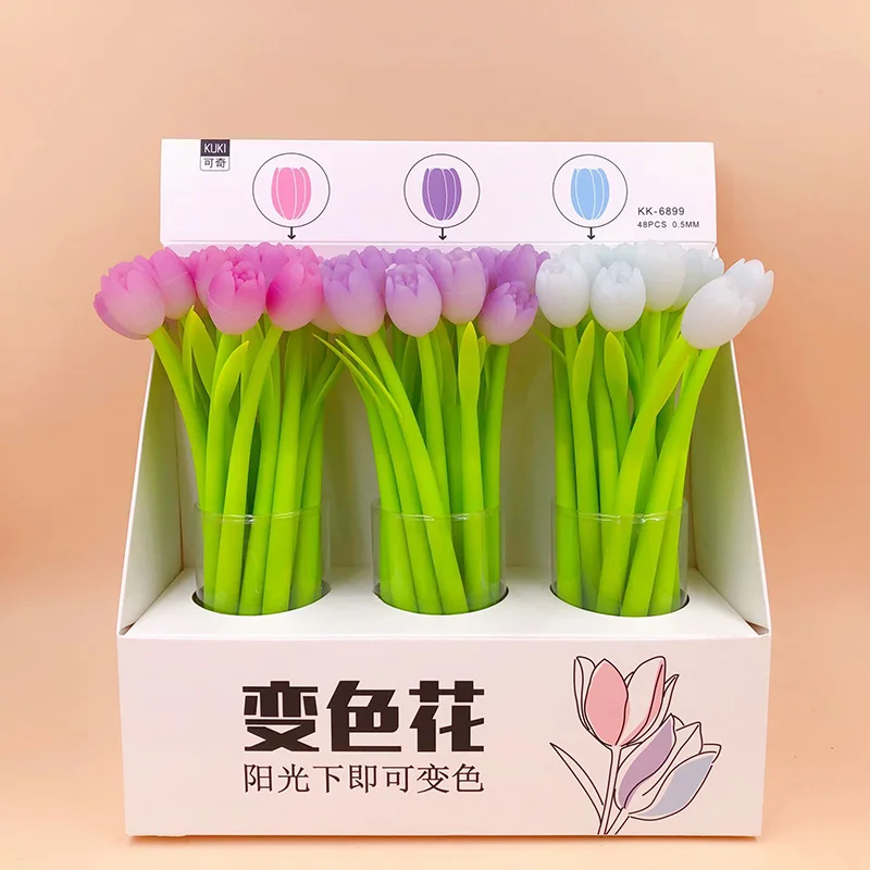 

1PC Cute Tulip Pens Novelty Neutral Pens Kawaii Discolor Gel Pens For Kids Gift School Office Supplies Stationery