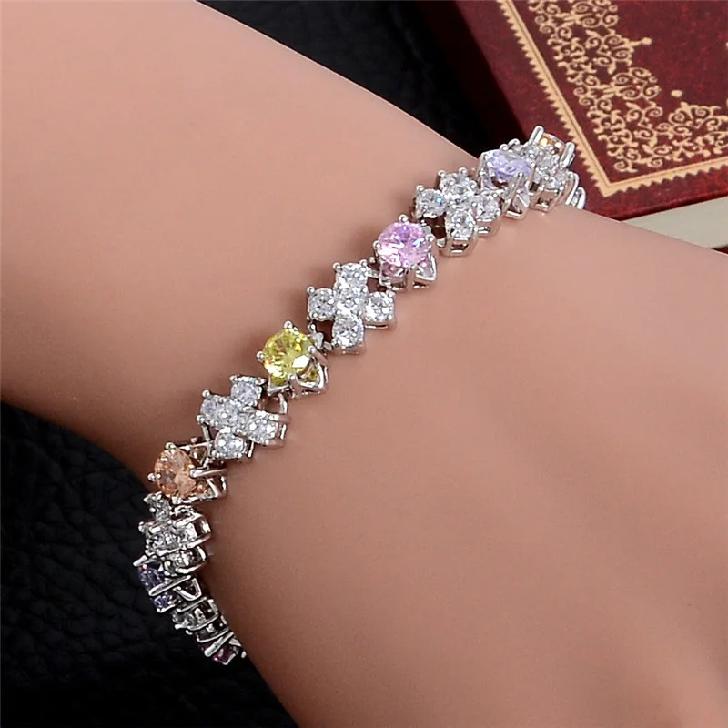 

MISANANRYNE High Quality Fashion Jewelry New Design bracelet Silver-Color Multicolor CZ Zircon Chain bracelets Nice Shipping