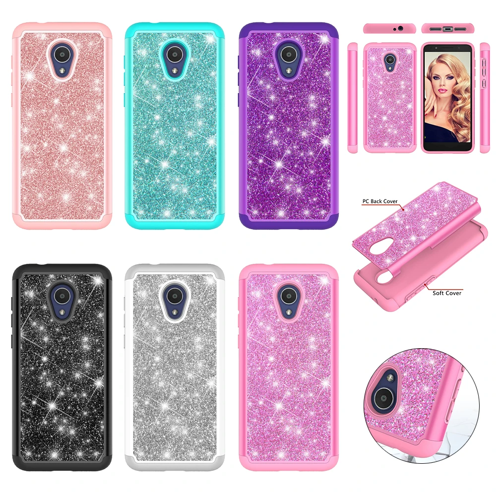 

Dual Layer Glitter Hybrid Armor Shockproof Hard Phone Case Cover For Alcatel 7 Folio 7 2018 Revvl 2 Plus 1X Evolve Tetra