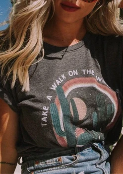 

Women Short Sleeve Aesthetic T-Shirt Vintage Femme Summer Gray cactus Graphic Tumblr Tshirt Ladies Ulzzang Tee Tops Korean Style