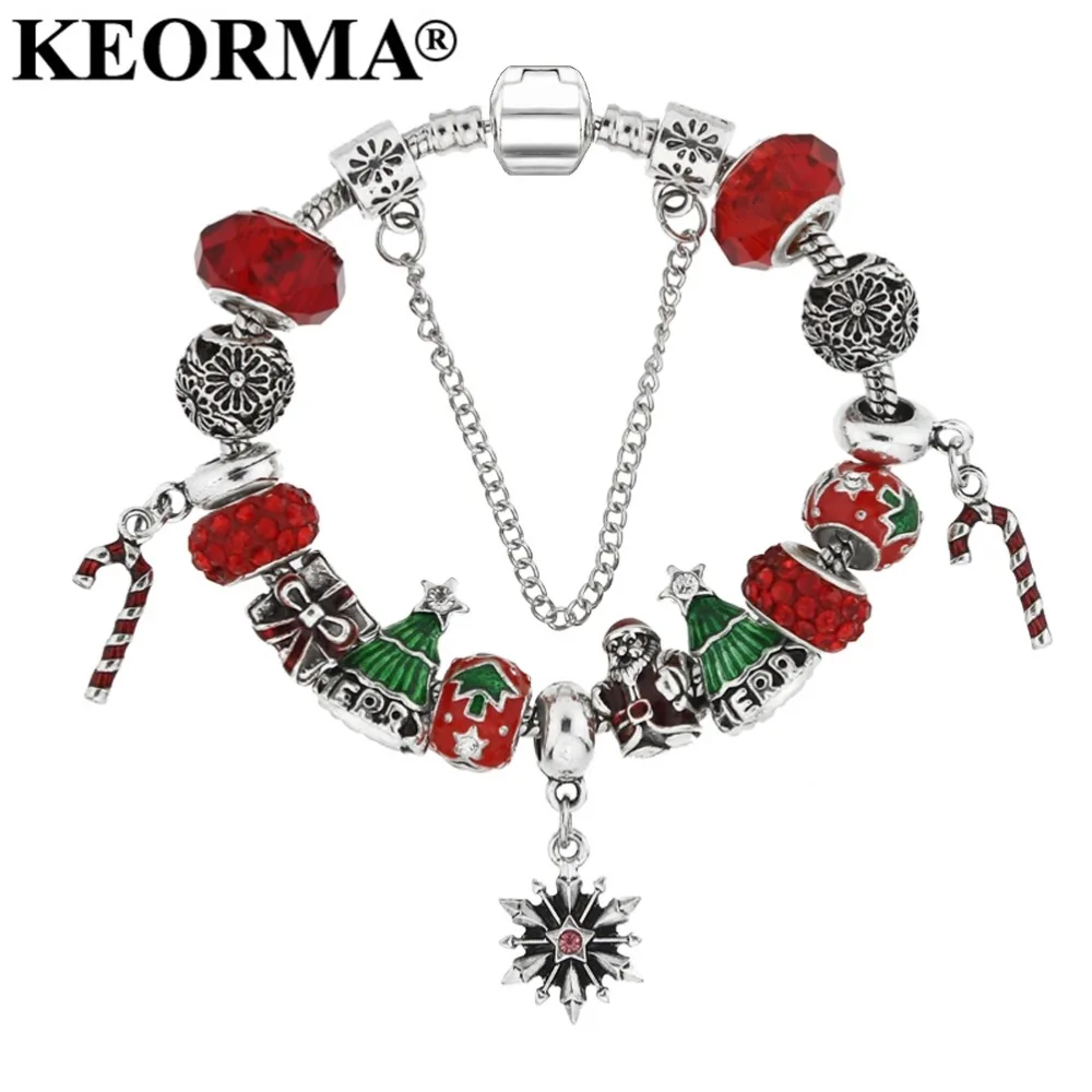KEORMA Red Beads Charms Bracelets Fashion Elegant European Design Bracelet Bangle With Gift Bag Packing for Christmas Gift KM105