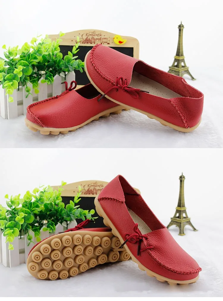 2016 New Real Leather Woman Flats Moccasins Mother Loafers Lacing Female Driving Casual Shoes In 16 Colors Size 34-44 ST179 (12)