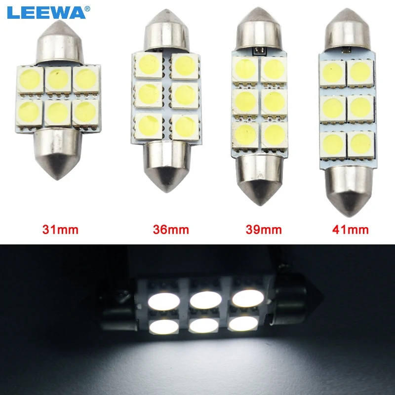 

LEEWA 1pc White Auto LED Bulbs 31mm 36mm 39mm 41mm 6-SMD 5050 Chip Festoon Dome Map Cargo Car LED Light #CA4817