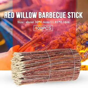 

100PCS Barbecue Sticks Wild Western Region Red Willow Wooden Skewers BBQ Campfire Accessories