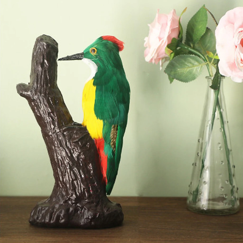 Black Magpie, Woodpecker, Shrike, Throstle, Peacock Bird Statue Realistic Figurine Ornament Garden Sculpture