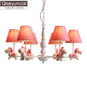 

Qiseyuncai Nordic pastoral children's room wooden horse chandelier creative unicorn boy girl bedroom lighting free shipping