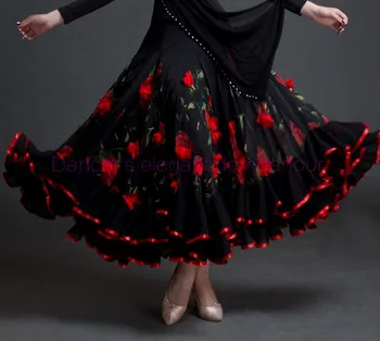 

Ballroom dance costumes sexy senior ice silk flowers ballroom dance long skirt for women ballroom dance competition skirts