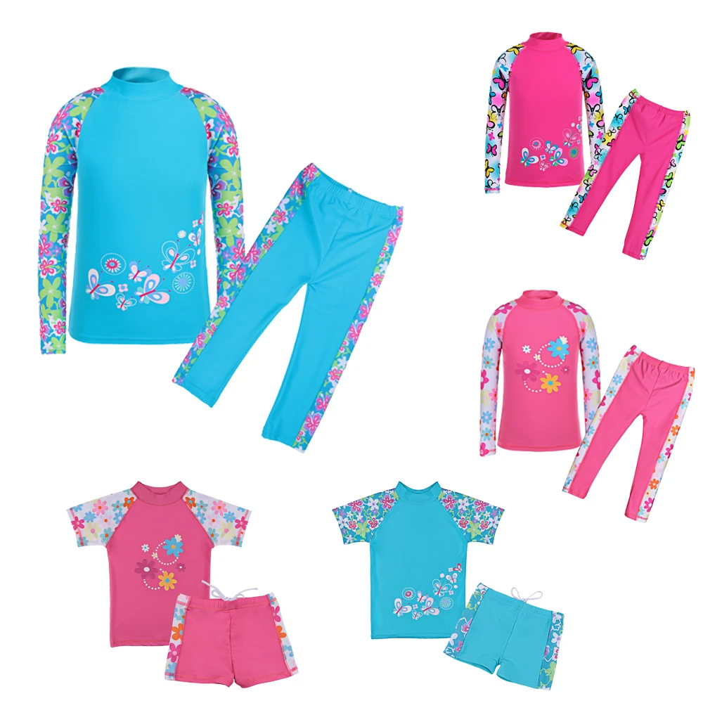 

BAOHULU 2018 New Kids Girls UV 50+ Protection Print Flowers Sunscreen Swimwear Long/Short Sleeve Surfing Girls Bathing Swimsuit