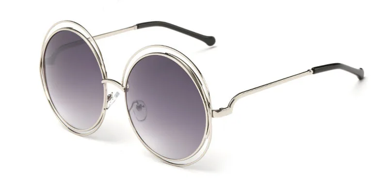 Винтажные очки shauna, большие круглые солнцезащитные очки для женщин, сплав вокруг полой оправы, брендовая дизайнерская мода, круглые солнцезащитные очки с лягушкой, UV400 - Цвет линз: Silver Grey