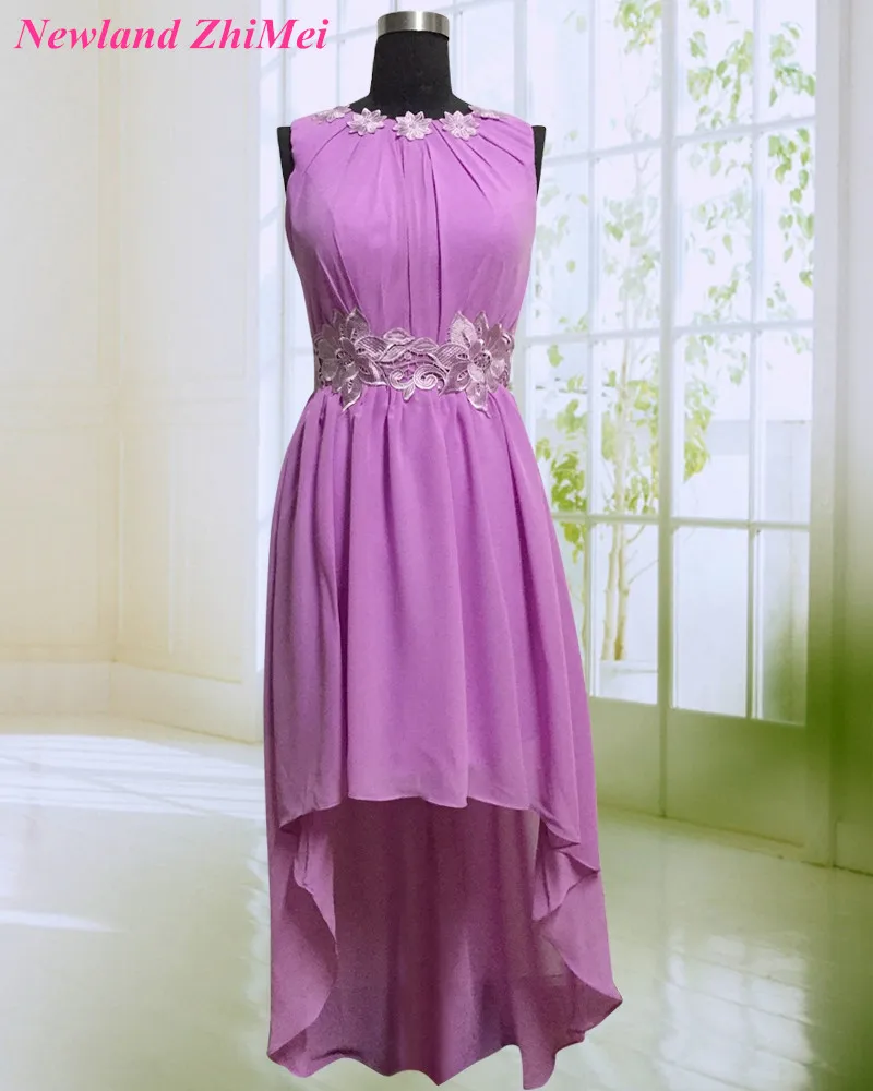 

Cheap Purple Bridesmaid Dresses 2018 Custom Made New Design Short Front Long Back Chiffon Girl Dress for Wedding