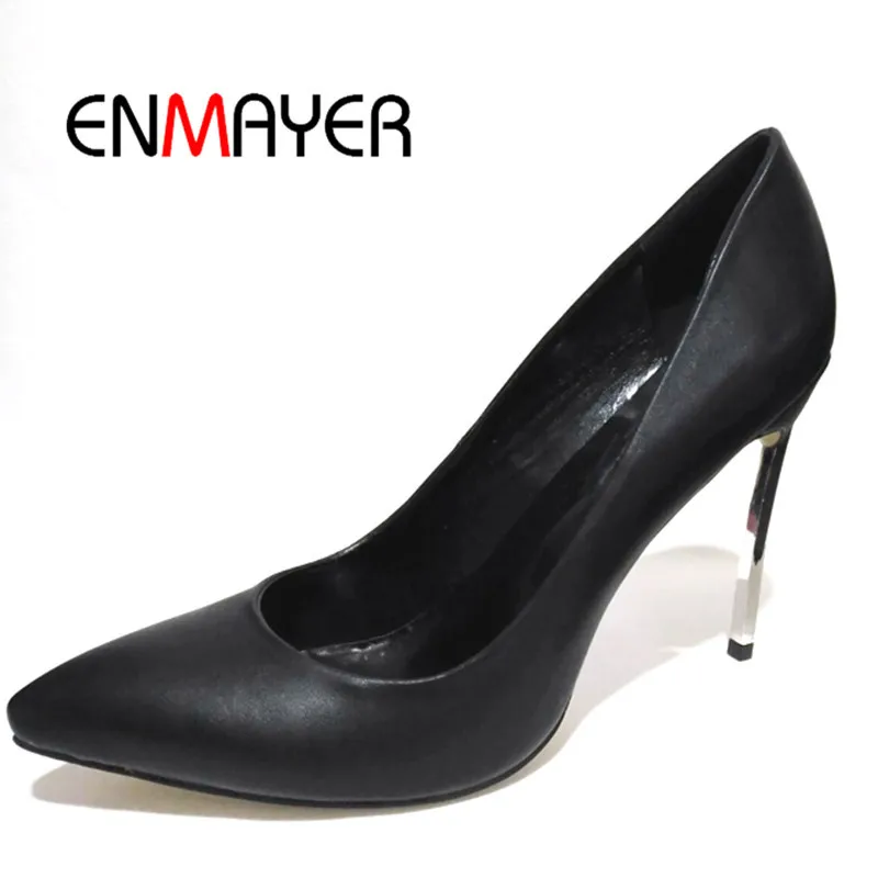 

Enmayer Women Super High Heels woman pumps Pointed Toe Shallow Casual Sexy Spring Big Size 34-47 2018 Slip on Thin Heels CR602