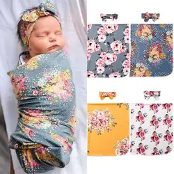 Для малышей, с цветочным узором, пеленка для завёртывания для пеленания Одеяло оголовье, набор
